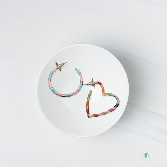 Rainbow Heart + Circle Hoop Mismatched Earring Set - Picture 1 of 1